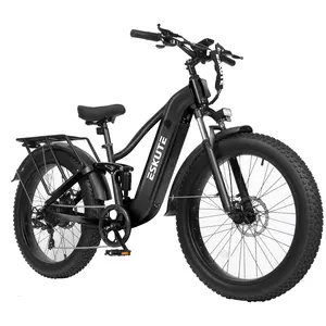 ESKUTE Electric Bike, 1500W Peak Power, Up to 80 Miles Range with 48V 20.8Ah Removable Battery, 32MPH Speed, 26x4.0 Fat Tires, 8-Speed Full Suspension Mountain Off-Road Ebike for Adults