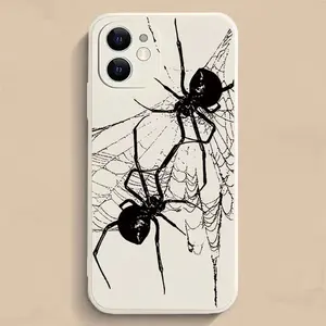 Two Black Spider Pattern Straight Edge Case for iPhone  17 Pro Max Plus Air/16 15 14 Pro Max 13 12 11  XS Plus Shockproof Non Slip Military-Grade Protection Silicone Cove