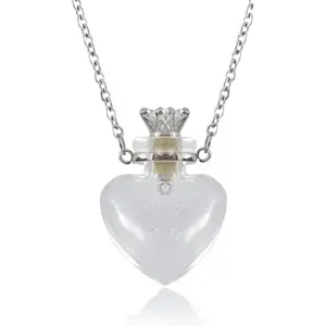 1PC Clear Heart Vial Perfume Bottle Necklaces Stainless Steel Chain Make a blood vial necklace Women Jewelry