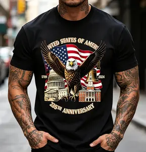 USA 235th Anniversary Vintage Graphic Tee American Eagle Flag T-Shirt 1789-2024 Patriotic Commemorative Oversized Streetwear Unisex Heavy Cotton Top