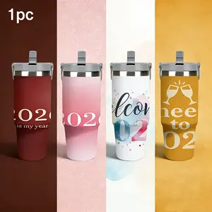 1pc 30oz Stainless Steel Insulated Cup, 2026 New Year Design, Portable Handle, Vehicle-Mounted Water Cup, Festive Gift Option