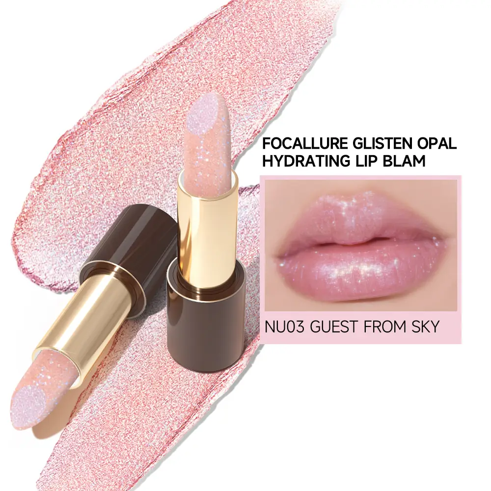 FOCALLURE Glisten Opal Hydrating Glitter Lipstick Lip Balm Set Moisturizing Glossy Cosmetic Makeup Lipgloss Blend Shimmer Shiny Smooth Moisturizer Moi