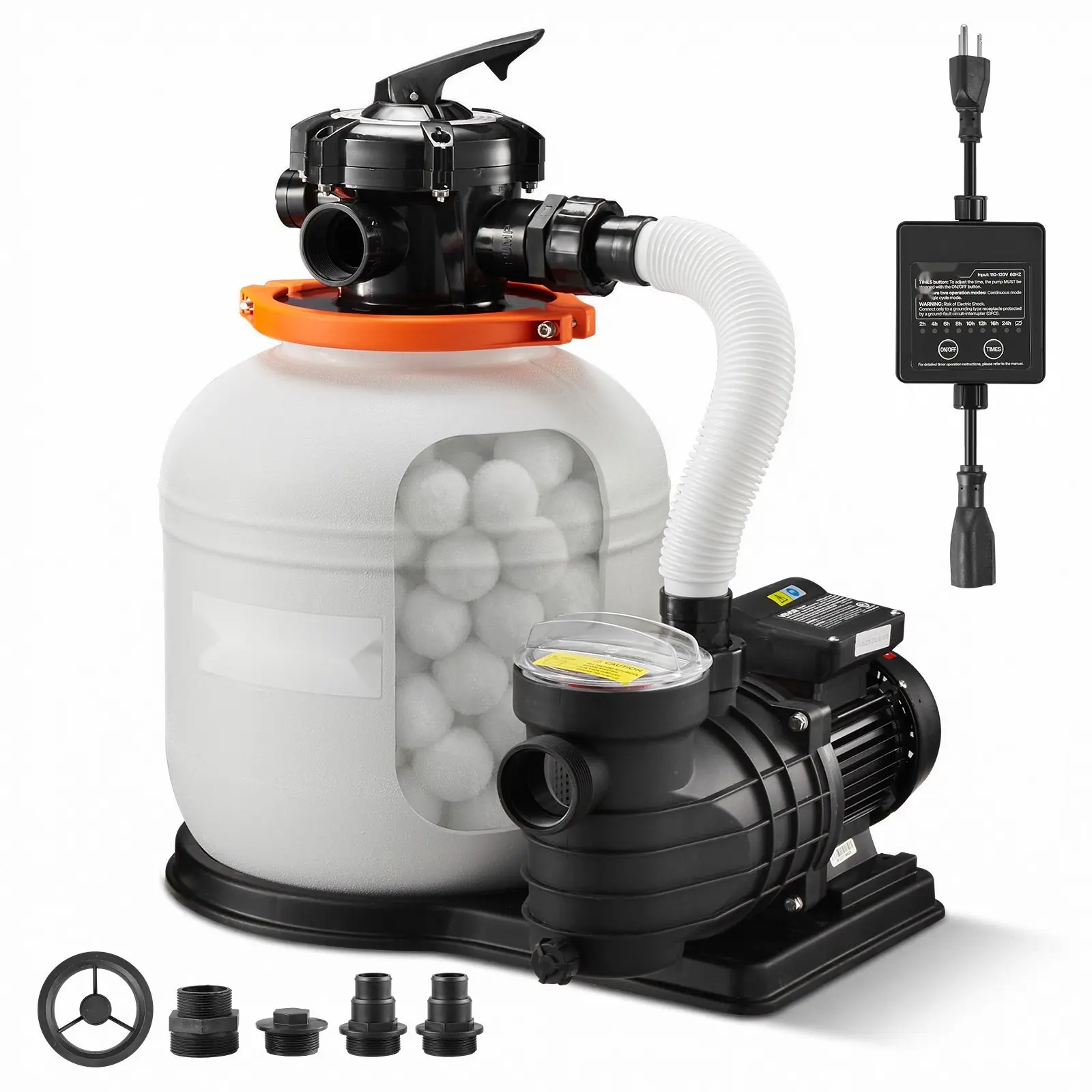 Sand Filter Pump for Above Ground Pools, 14-Inch Sand Filtration System, 0.75 HP Motor, 3500 GPH Flow Rate, Pool Filter with Timer, Media Installed, Leak-Resistant, Ready to Use Out of the Box