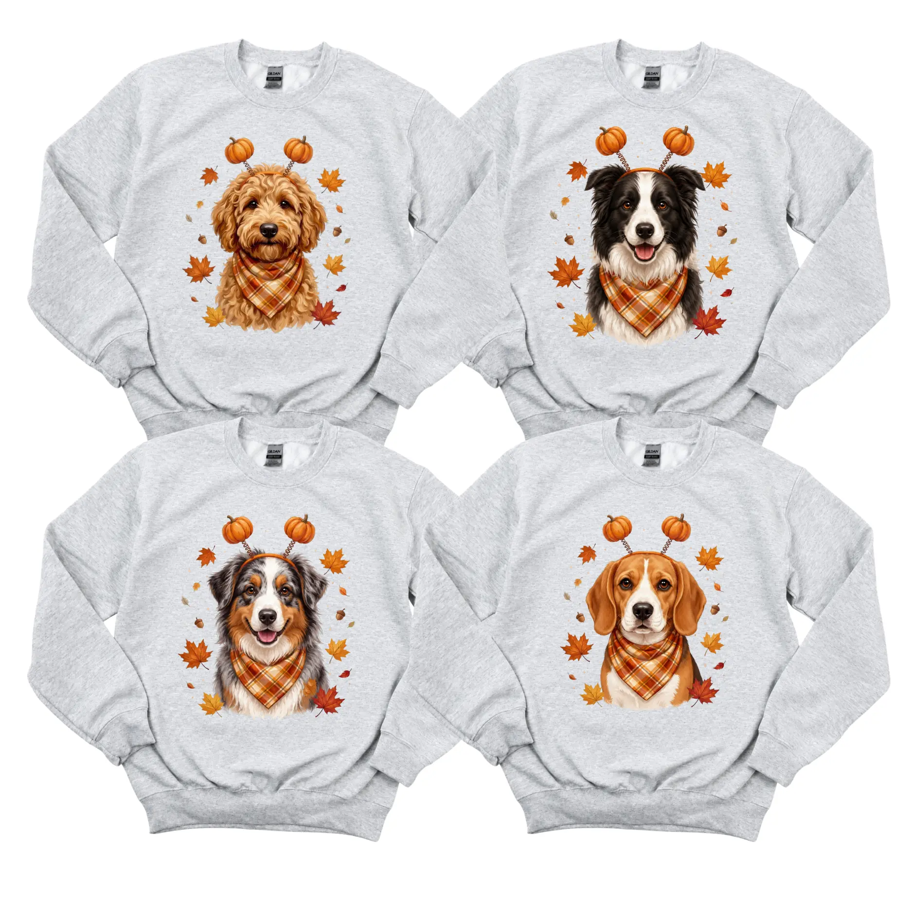 Custom 50+ Dog Breeds Fall Sweatshirt - Ash Grey, Personalized Pumpkin Dog Graphic Sweater, Cute Autumn Puppy Pullover, Gift for Dog Lovers, Cozy Fall Season Apparel, Unisex Casual Everyday Wear - HARSIN