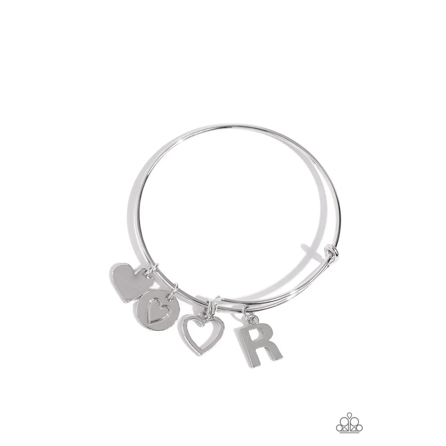 Making It INITIAL - Silver Letter Heart Bangle Bracelet - R - Paparazzi