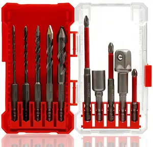 10 Piece Masonry Concrete Drill Bit Set and Screwdriver Bit Set with Hex Shank Extension Bars and 1/2" Socket Adapter, Eccentric Drill Bit Kit for Bricks, Tiles, Cabinet, Wood DIY Tools