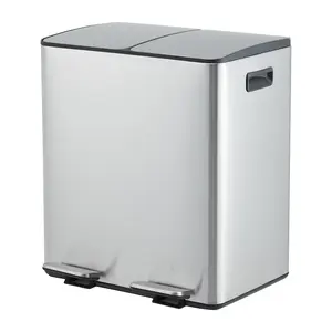 Garvee Dual Compartment Stainless Steel Kitchen Trash Can 2 x 5.3 Gallon (2 x 20L) – Soft-Close Odor-Resistant Lid – Removable Buckets – Hands-Free Step Pedal – Space-Saving Waste Separation Bin