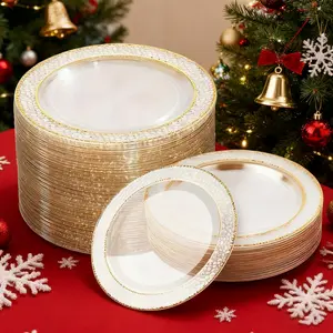 30pcs Transparent Plates with Edges, Heat Resistant Reusable Dinnerware for Weddings Parties Holidays Christmas Daily Use, Elegant Plastic Plates
