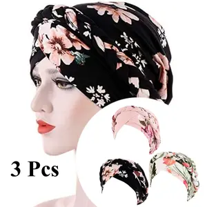 3 Pcs Womens Printed Turban Hat Head Wraps Covers Chemo Cancer Beanies Cap Headwear face mask full face mask gift halloween