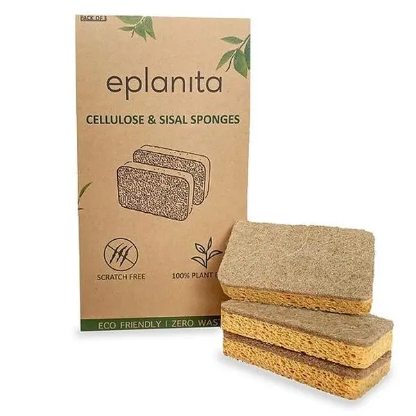 Eplanita Natural Plant Based Scrub Sponges (3 Pack), Non-Scratch, Biodegradable Eco Scourers for Kitchen and Bathroom eplanita