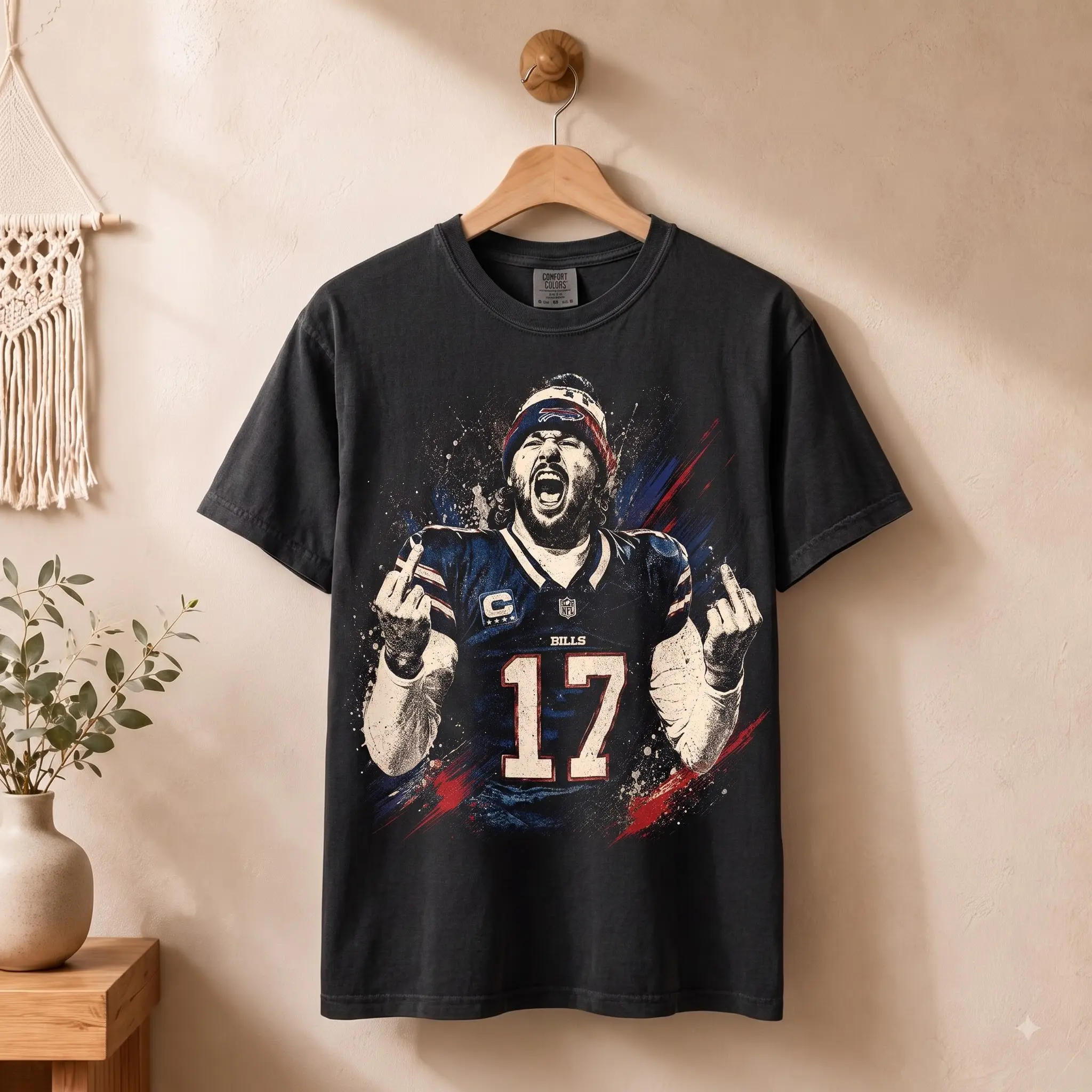 Josh Allen #17 Bills Retro Scream Graphic Football T-Shirt, Comfort Colors T- Shirt Fan Gift Tee