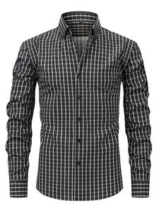 Classic Plaid Checked Long Sleeve Button Shirt, Casual Comfortable Breathable Wrinkle-Resistant, Business Men, Students, Fashion Enthusiasts