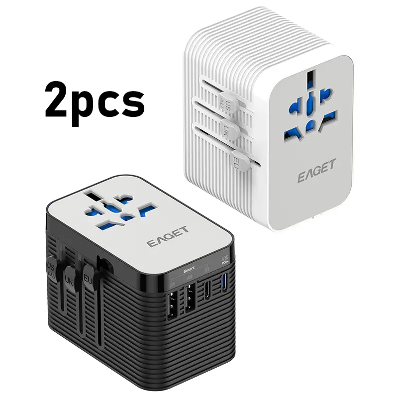 EAGET Electronic All-in-1 Universal Travel Adapter - 20W PD Fast Charging, 4 USB Ports, Safety Certified Power Converter, US UK EU AU Plug Compatible, 150+ Countries Use, Durable Compact, Ideal for Travel, Mobile Devices, Home Office
