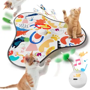 Interactive Cat Toy, Automatic Cat Toys for Indoor Cats, Hide and Seek Cat Toy with Motion Activated, Moving Feather, Chirping, USB Rechargeable
