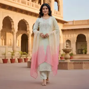 Embroidered straight kurta 3 piece set