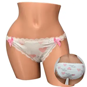 Sissy Girl Lace Trim Panties, Pink Hearts & Bows, Cute Feminine Lingerie