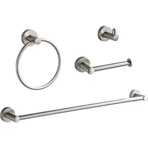 4-Pieces Brushed Nickel Bathroom Accessory Set, 24 Inches Adjustable Bathroom Towel Rack, Durable Bathroom Hardware Set