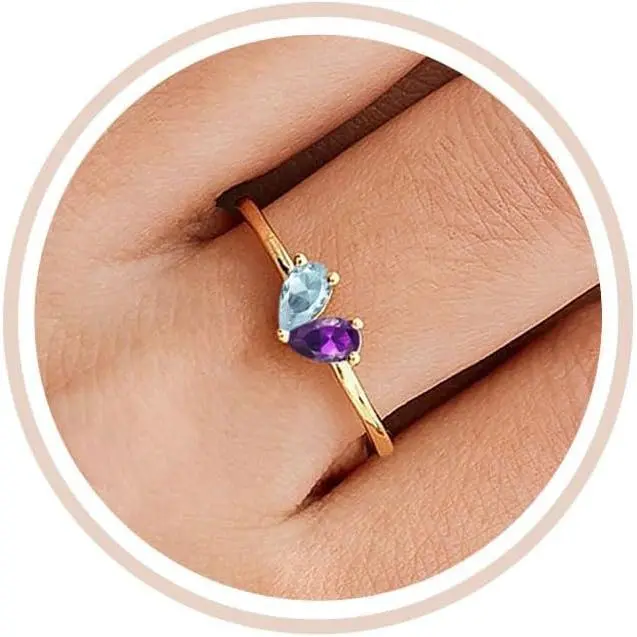 Mothers Day Gifts Gold Heart Birthstone Rings for Women Non Tarnish Stackable Pinky Ring Dainty 14K Gold Plated CZ Gemstone Ring Wedding Promise Ring Birthday Jewelry Gift for Mom