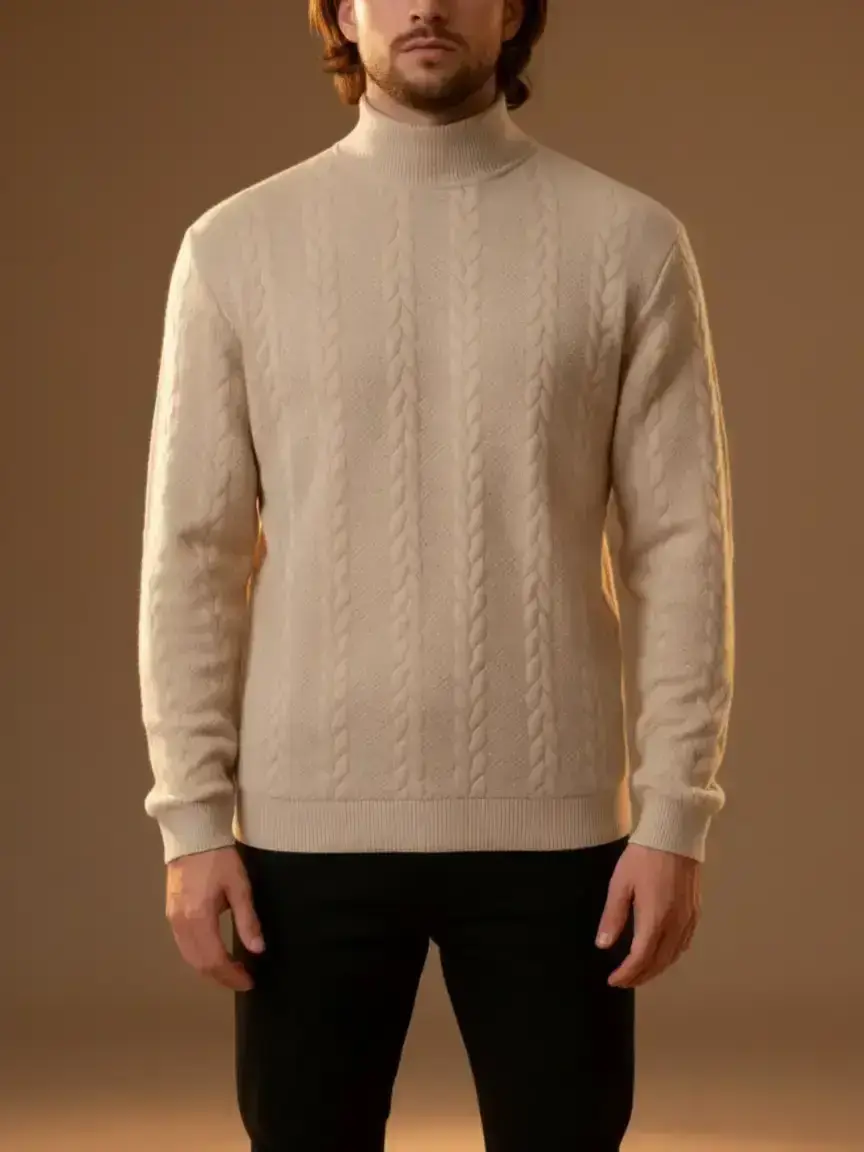Men's solid color knitted jacquard turtleneck sweater Knitwear is comfortable, warm and windproof, and can be layered. Casual, comfortable, regular slim fit long-sleeved sweatshirt, suitable for autumn and winter wear, and for men's daily outfits.