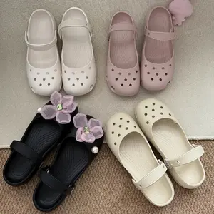 Summer New Women's Cute Ballet Hole Shoes Retro EVA Outer Wear Mary Jane Shoes Anti Slip Outdoor Beach Sandals