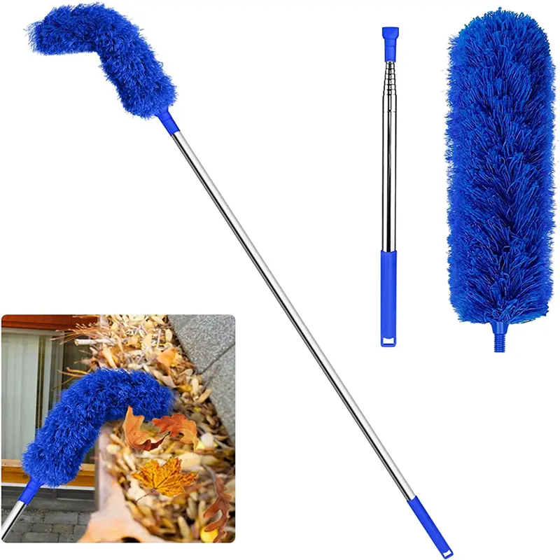 8.2ft Extendable Telescopic Adjustable Synthetic Gutter Cleaner Brush Set - Blue Bendable Roofing Guard Tool, 2-8.2ft Length, Washable for Safe Gutter Cleaning, Leaf Removal & Outdoor Tools and Cleaning Tasks