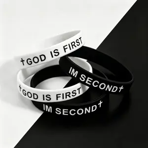 4PCS Silicone Bible Wristbands with Engraved "God is First, I'm Second" Bible Quote, Unisex Faith Reminder Inspirational Jewelry for Men/Women, Religious Bracelets, Thoughtful Gifts