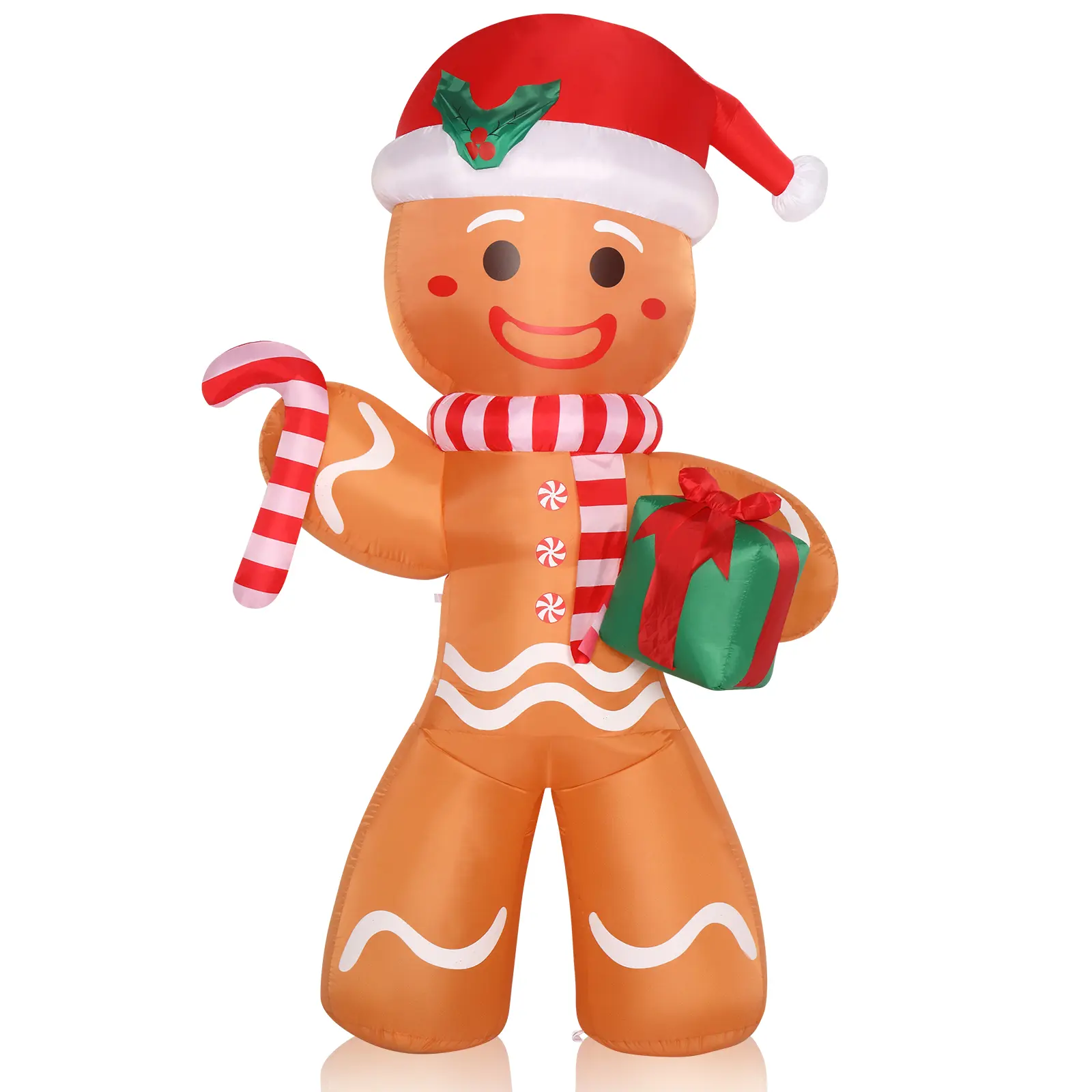 8ft Christmas Aesthetic Lighted Garden Decoration, 15W Gingerbread Man Holding Gift with 5 LEDs