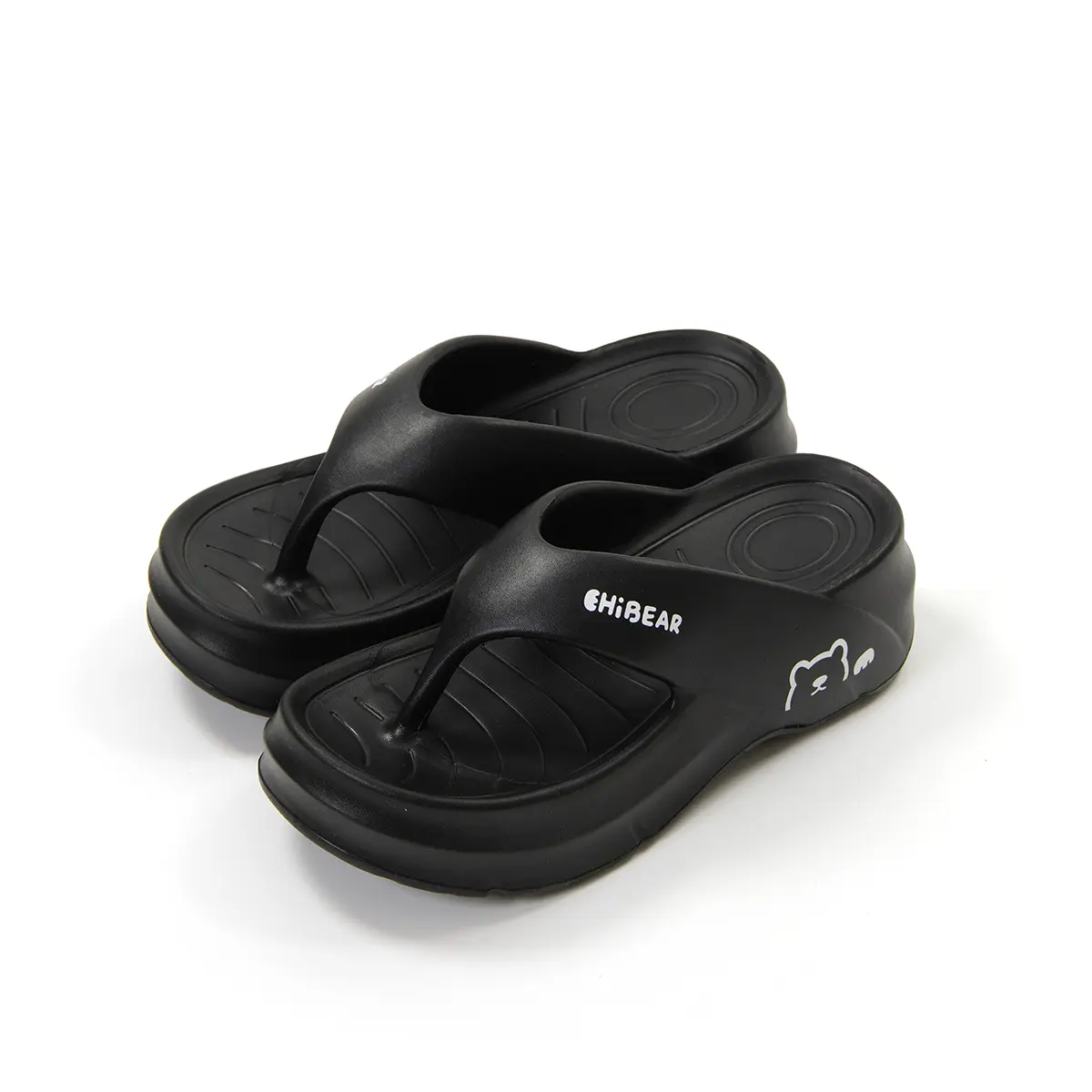 Women's Korean Retro Cute Flip Flop Slides - EVA Sole, Non-Slip Breathable, Height-Boost Footwear, Casual Sandal Design (Black)