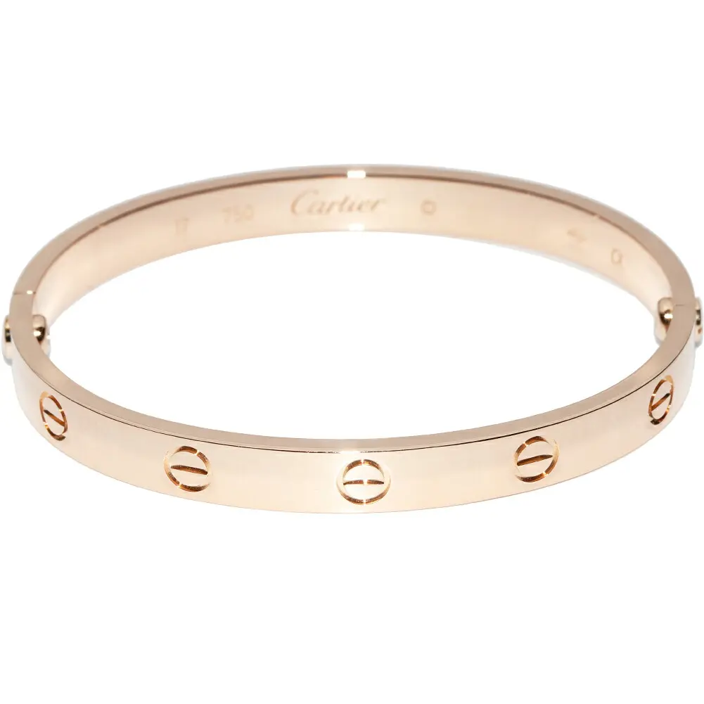 Pre-owned Cartier 18K Rose Gold (Au750) Small Leather Goods Love Bracelet Au750 Bracelet Size 17