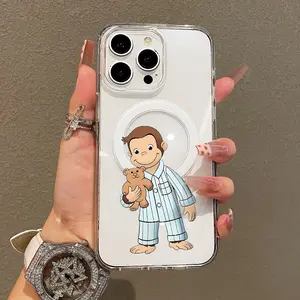 Trendy Magnetic Case for iPhone 11-17 Pro Max Pajama Monkey Ultra Slim MagSafe Shockproof TPU Cover Aesthetic Protection