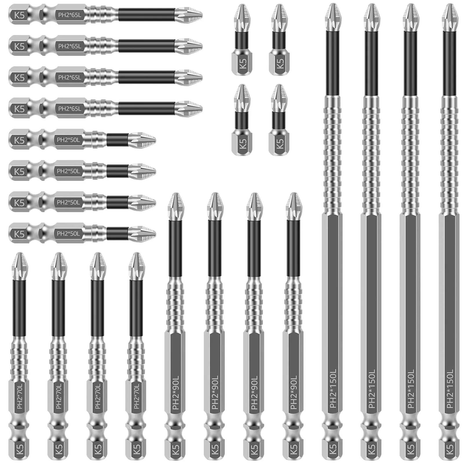 K5 Anti Slip Bit,K5 Impact Resistant Non SlipBit,High Magnetic Screwdriver Drill Bit Set,Anti Slip Ph2 Impact Driver Set,Non Slip Screwdriver Bits