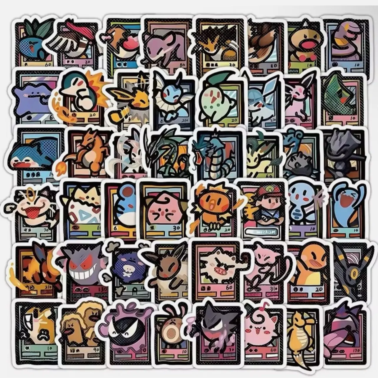 50 Pcs Pokemon Cards Stickers Anime Pikachu Haunter Eevee Waterproof Vinyl Set