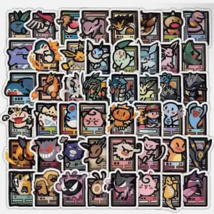 50 Pcs Pokemon Cards Stickers Anime Pikachu Haunter Eevee Waterproof Vinyl Set