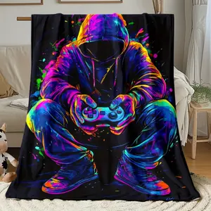 Hooded Gamer with Controller Blanket - Soft Funny Throw Blanket Cozy Lightweight Plush Portable Cover Blanket For Sofa,Warm Gift For Birthday,Christmas,Multiple blankets