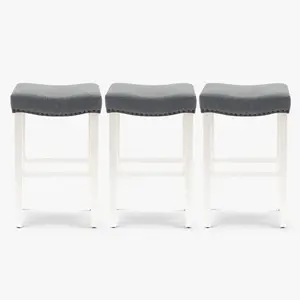 Lenox 29" Upholstered Saddle Seat Antique White Bar Stool (Set of 3)