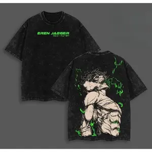 Sanlan valentine shirts Eren Yeager Oversized Tee - Attack on Titan Anime Graphic Shirt Acid Washed Heavyweight Cotton Soft Tee, Anime Streetwear, Eren Shirts Gift for AOT Fans