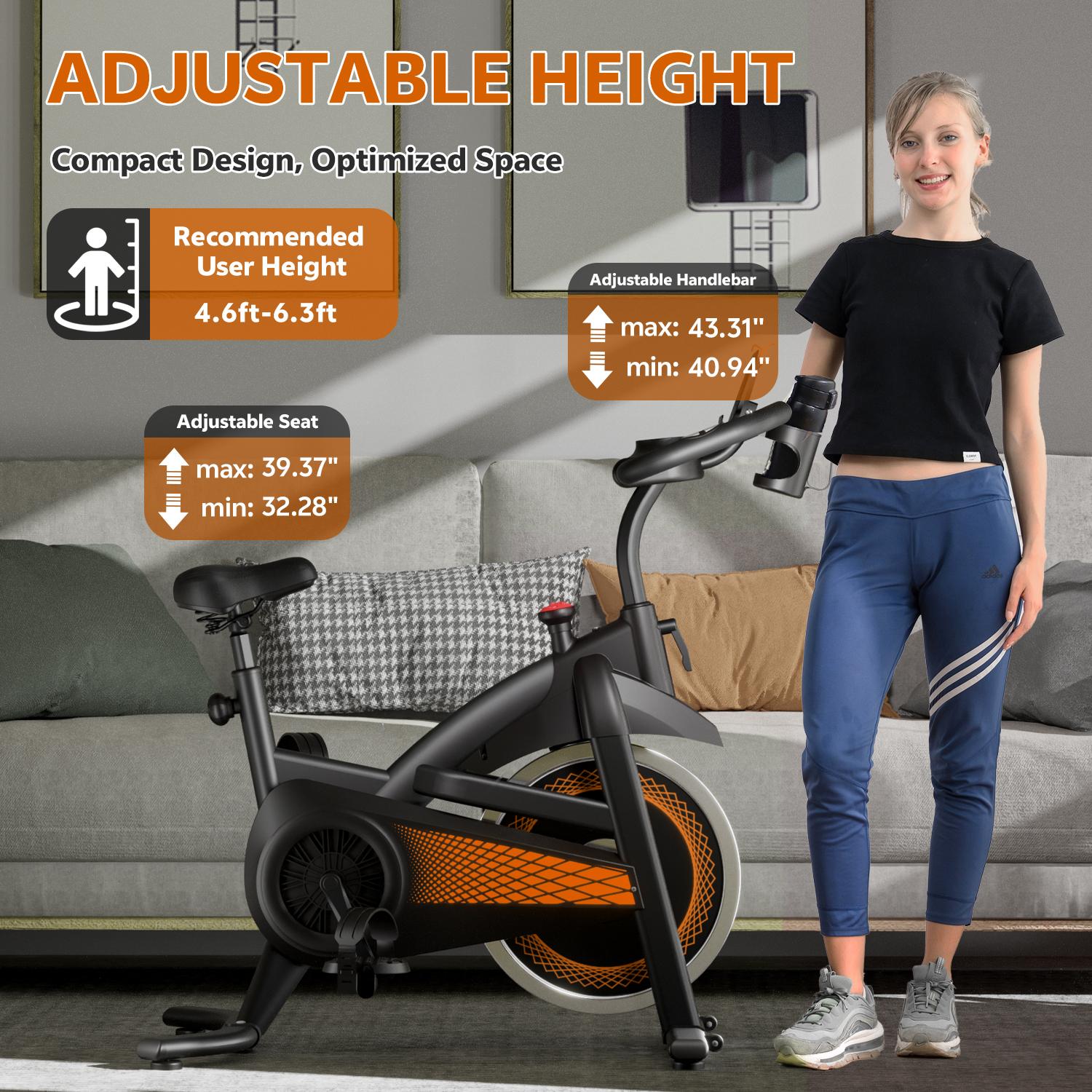 SAVEYOUR Adjustable Resistance Comfort Seat Indoor Exercise Bike with Quiet Magnetic Resistance and Ergonomic Seat for Home Fitness Cardio in Black & Orange