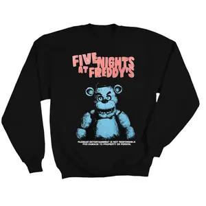 Five Nights At Freddy's Women's Jumbo Print Graphic Sweater Crewneck Long Sleeves Cotton Blend Freddy Fazbear Pattern Medium Length Autumn Wear Pullover Sweatshirt