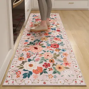 Floral Print Non-slip Floor Mat, 1 Count Rectangle Home Decorative Carpet, Decorative Area Rug for Home Living Room Bedroom Kitchen