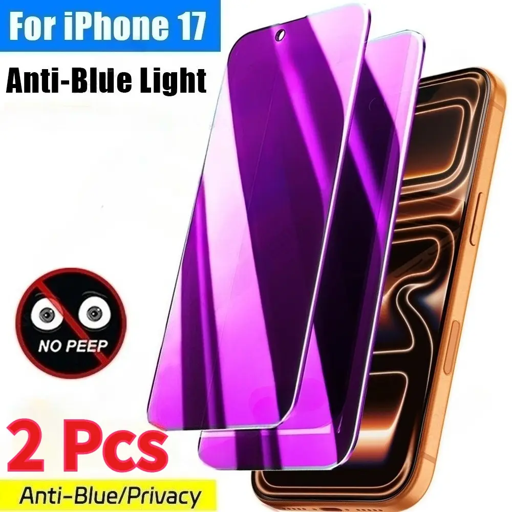 2-Pack Anti-Blue Light Privacy Tempered Glass Phone Screen Protectors, Compatible with iPhone 17 Pro Max/17 Air/17 Pro/17/16/15/14/13/12/11/16e/16 Pro Max/16 Pro/16 Plus, Protective Privacy Film