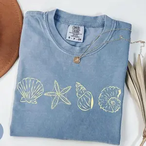 Comfort Colors SeaShell TShirt, Preppy Beach T-Shirt, Gift for Teen Girls, Coastal Aesthetic Tee, Oversized Ocean Lover SeaShell T-Shirt