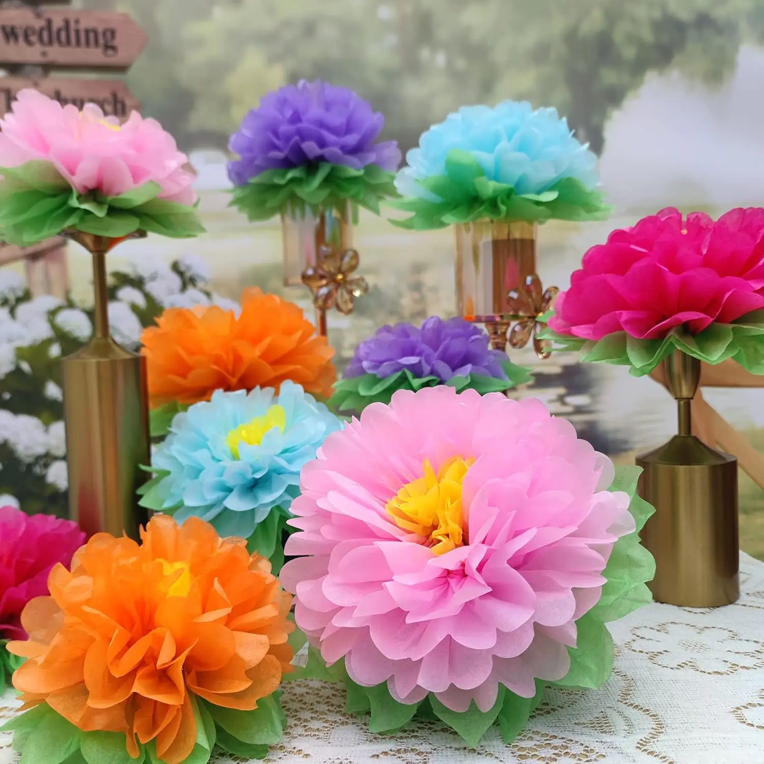 10 Pcs Floral Decorative Light Tissue Paper Flowers (7-9in Assorted Sizes, Colorful) - Home Improvement Wall/Window Decor, Table Centerpieces for Mexican Wedding Fiesta, Party Backdrop