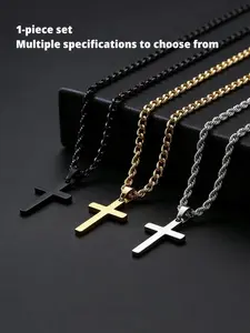 Titanium Steel Double-Layer Cross Pendant Necklace (Dragon Bone Chain, Twist Chain) Dainty Cross Necklace