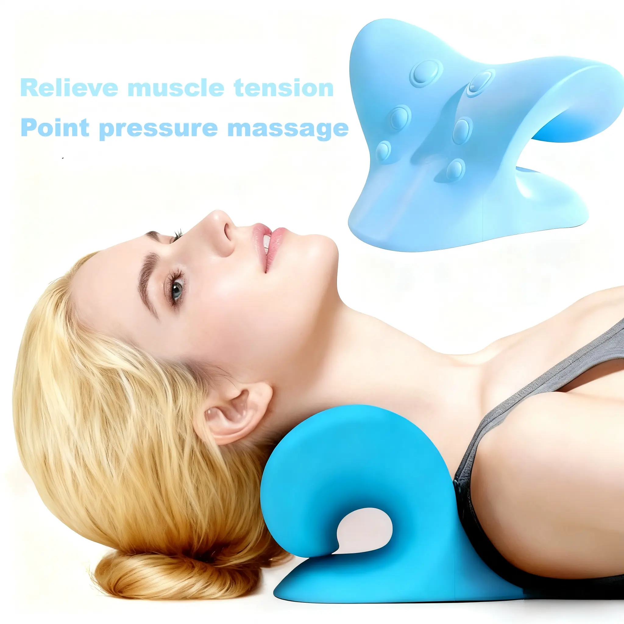 Cervical Traction Device | Neck & Shoulder Massager Pillow | Improve Hunchback & Neck Stiffness | Multi-Functional Stretch Pillow (Blue),Office neck pain relief,Self care Stress relief homedecor
