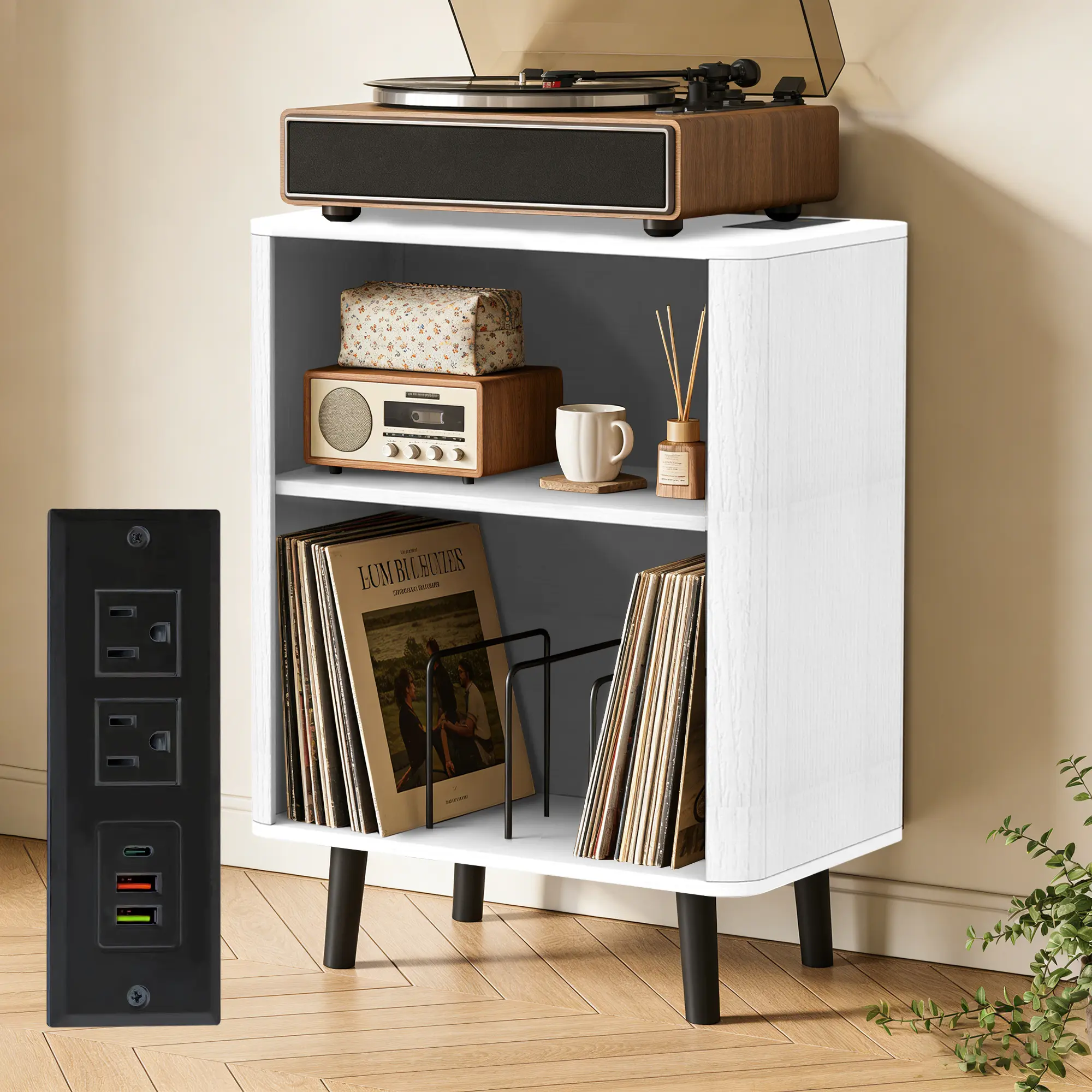 Wood Vinyl Record Storage Cabinet, Holds 150 Albums, Living Room Side Table for Vinyl Collection