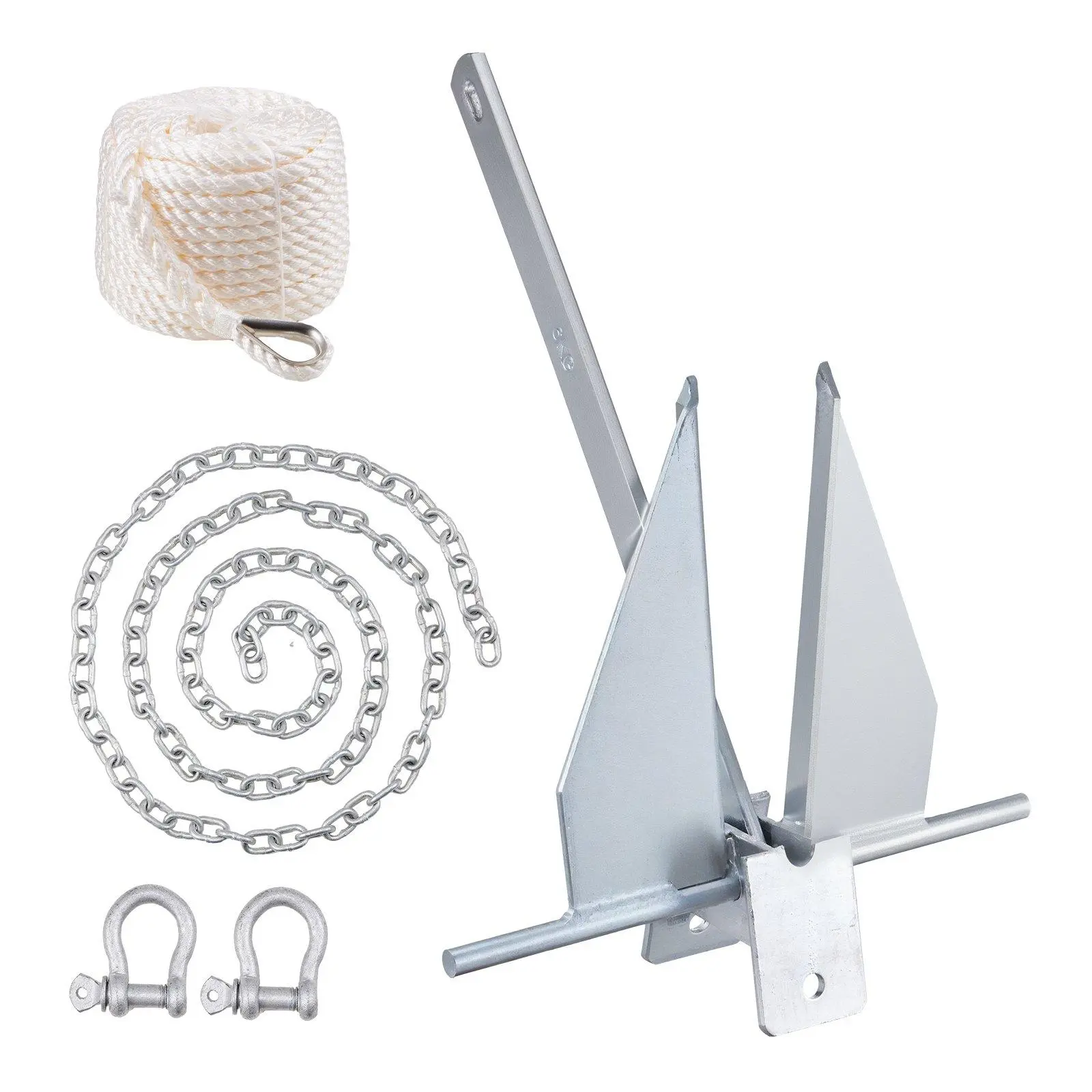 【Summerfinds】VEVOR Fluke Style Anchor Kit,  13 LBS Hot-Dipped Galvanized Steel Fluke Anchor with 7.9' Chain, 101' Rope and Two 0.4" Shackles, Marine Boat Anchor for Small Vessels Under 30', Seas, Rivers and Shores