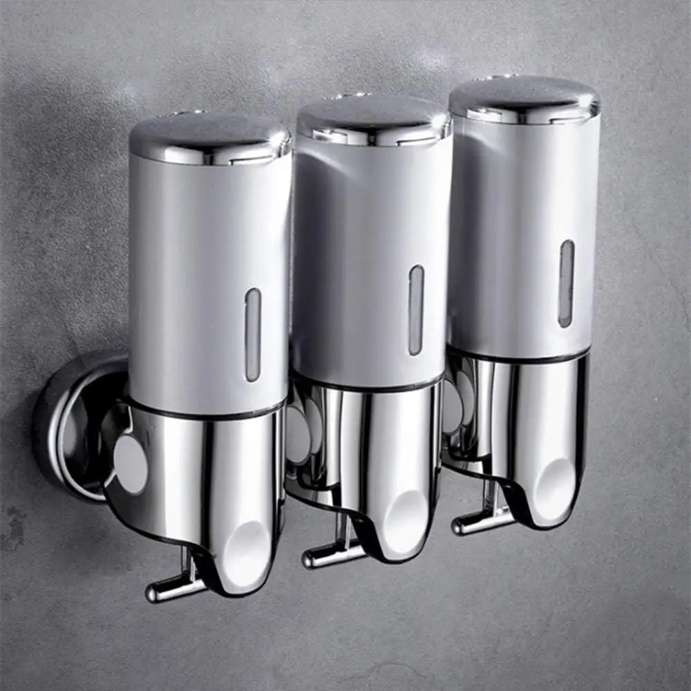 3 in 1 Chamber Wall Mounted Bathroom Shower Pump Dispenser and Organizer-Holds Shampoo, Soap, Conditioner, Shower Gel, for Bathroom Kitchen Hotel (Silver) prosfalt