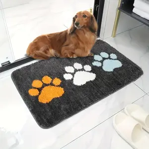 Polyester Absorbent Pet Door Mat for Dogs – Quick Dry, Dust Removal, Uncharged Paw Print Welcome Rug Water Resistant, Stain Resistant Polyester Mats, Machine Washable for Indoor and Outdoor Use