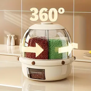 Household 1.5 Gallon Thickened Food Grade Plastic Pet 6 Grids Grain Bucket Moisture-proof Insect Proof Rotating Rice Bucket for Kitchen Utensils Containers 360° Rotation Storage