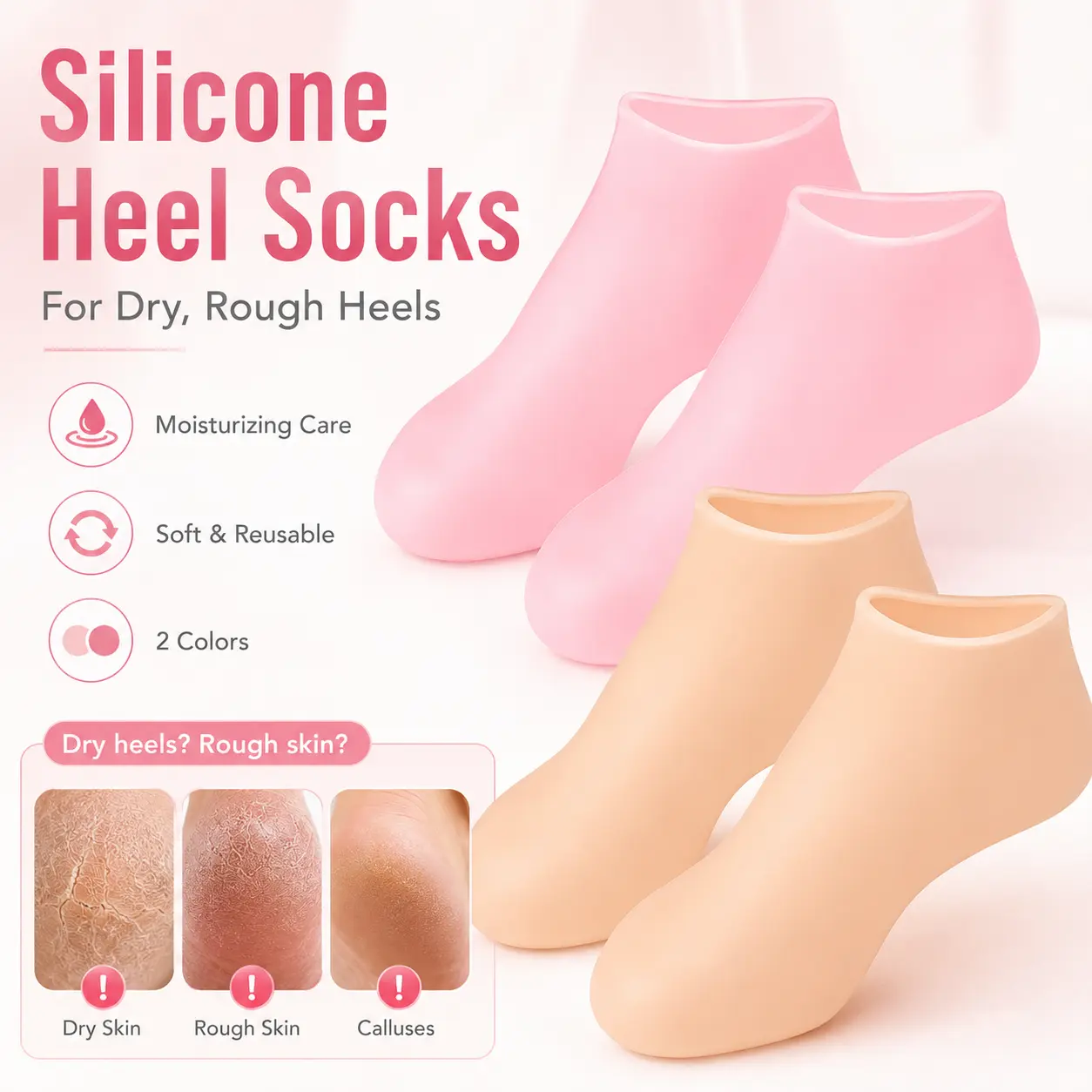Reusable Silicone Foot Care Socks – Moisturizing Heel Mask Socks for Dry Cracked Feet, Soft Gel Foot Covers, Home Spa Pedicure Treatment - MM2